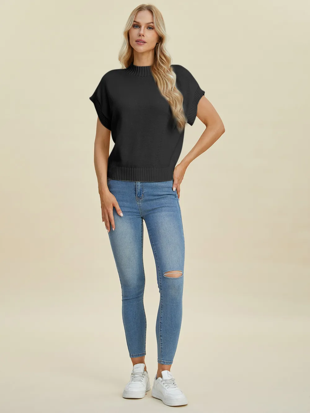 Full Size Mock Neck Short Sleeve Sweater, image 19