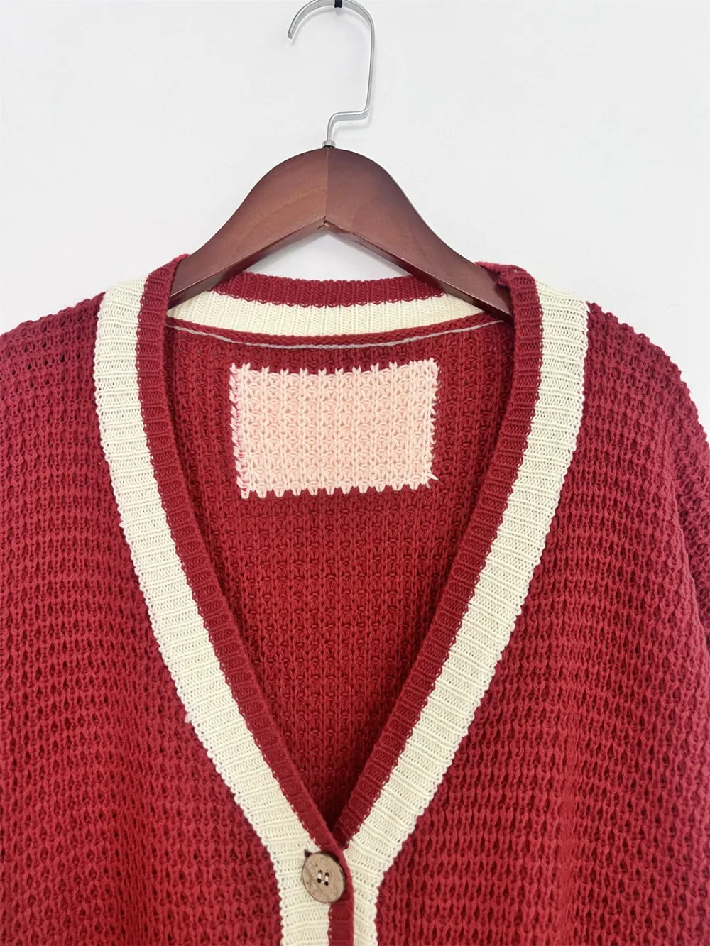 Pocketed Contrast V-Neck Long Sleeve Cardigan, image 6