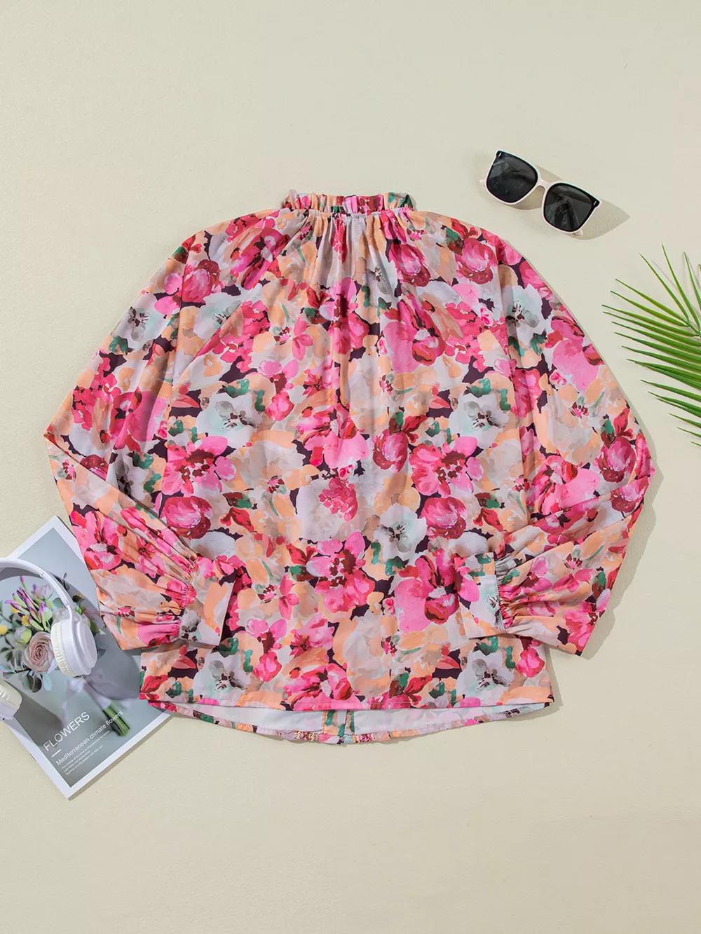 Floral Print Ruffle Trim Long Sleeve Shirt, image 4