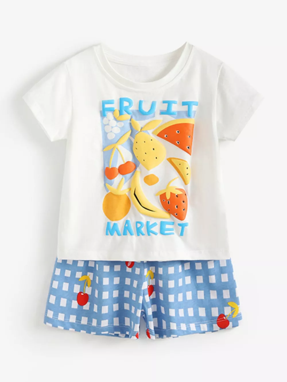 Children's Fruit Market Graphic Tee and Gingham Shorts Set, image 2
