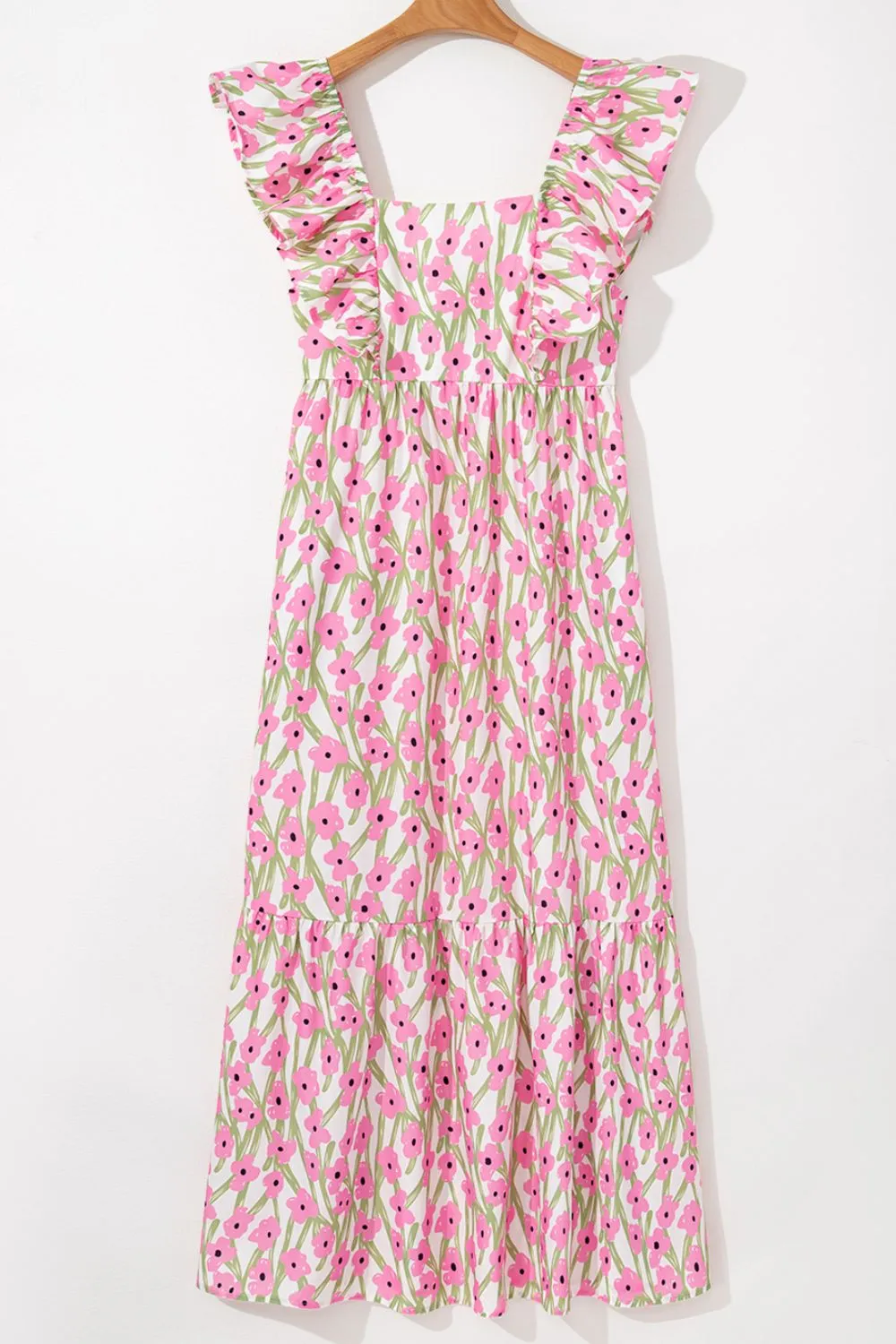 Floral Print Square Neck Ruffled Cap Sleeve Maxi Dress, image 7
