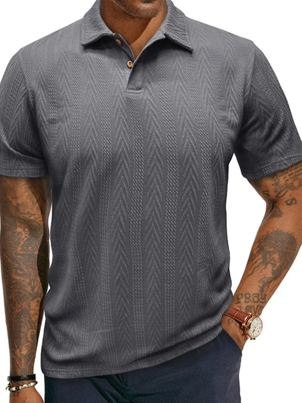 Men's Classic Chevron Textured Polo Shirt, image 6
