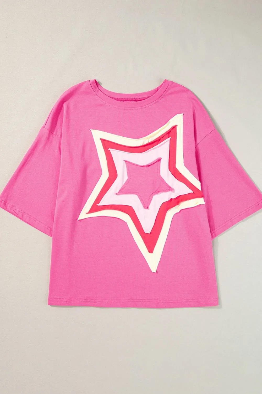 Color Block Star Patched Oversized T-Shirt, image 13