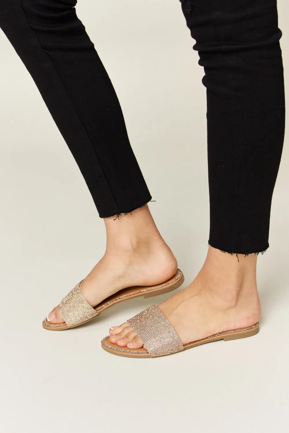 Rhinestone Open Toe Flat Sandals, image 5