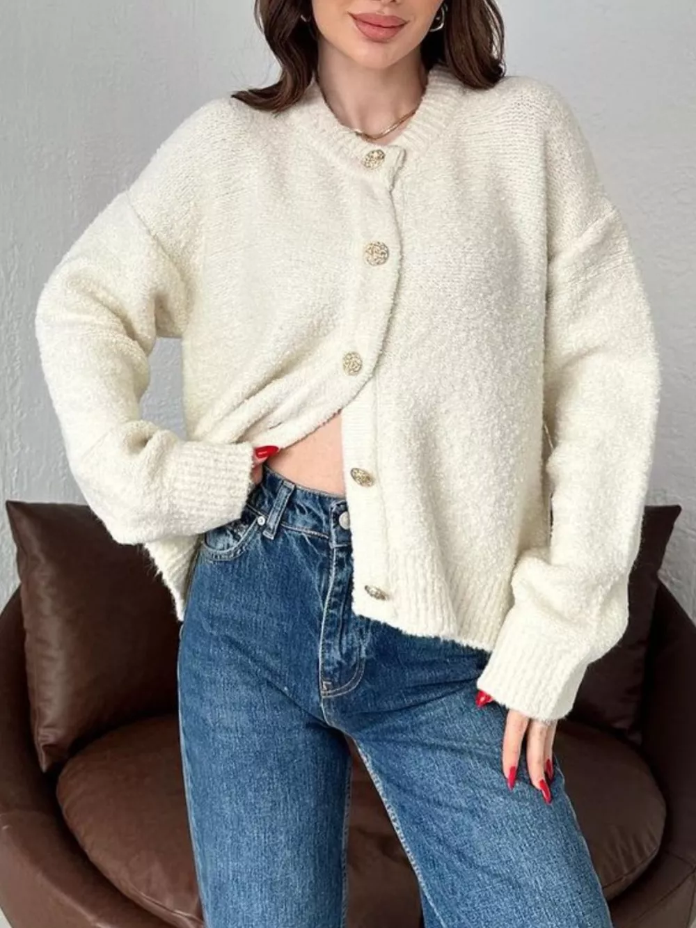 Button-Up Drop Shoulder Cardigan, image 9