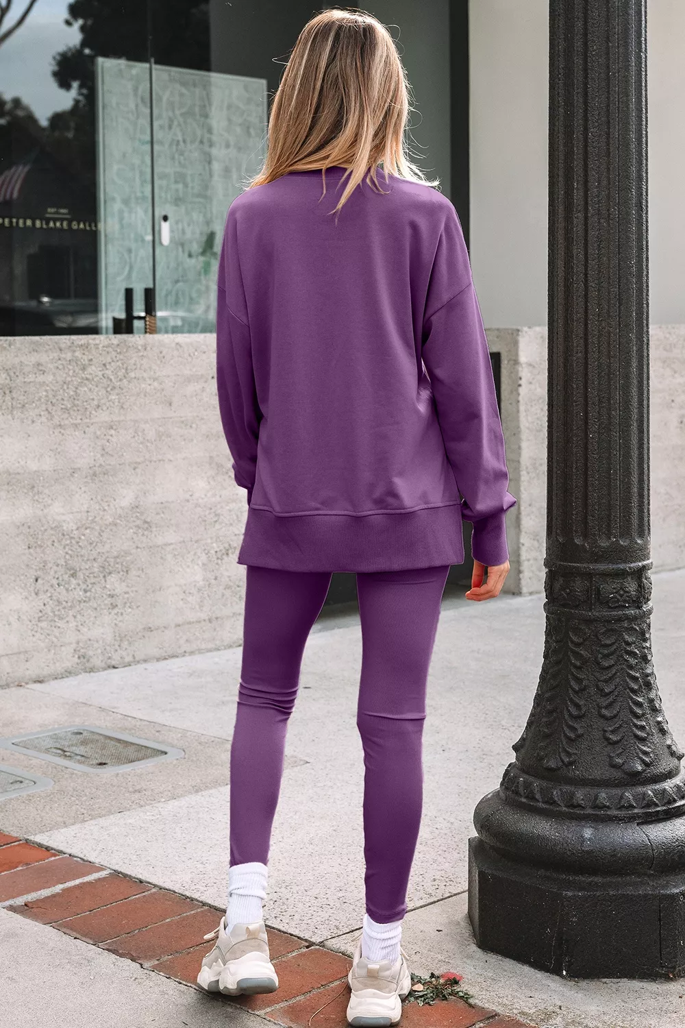 Side Slit Long Sleeve Sweatshirt and Pants Set, image 3