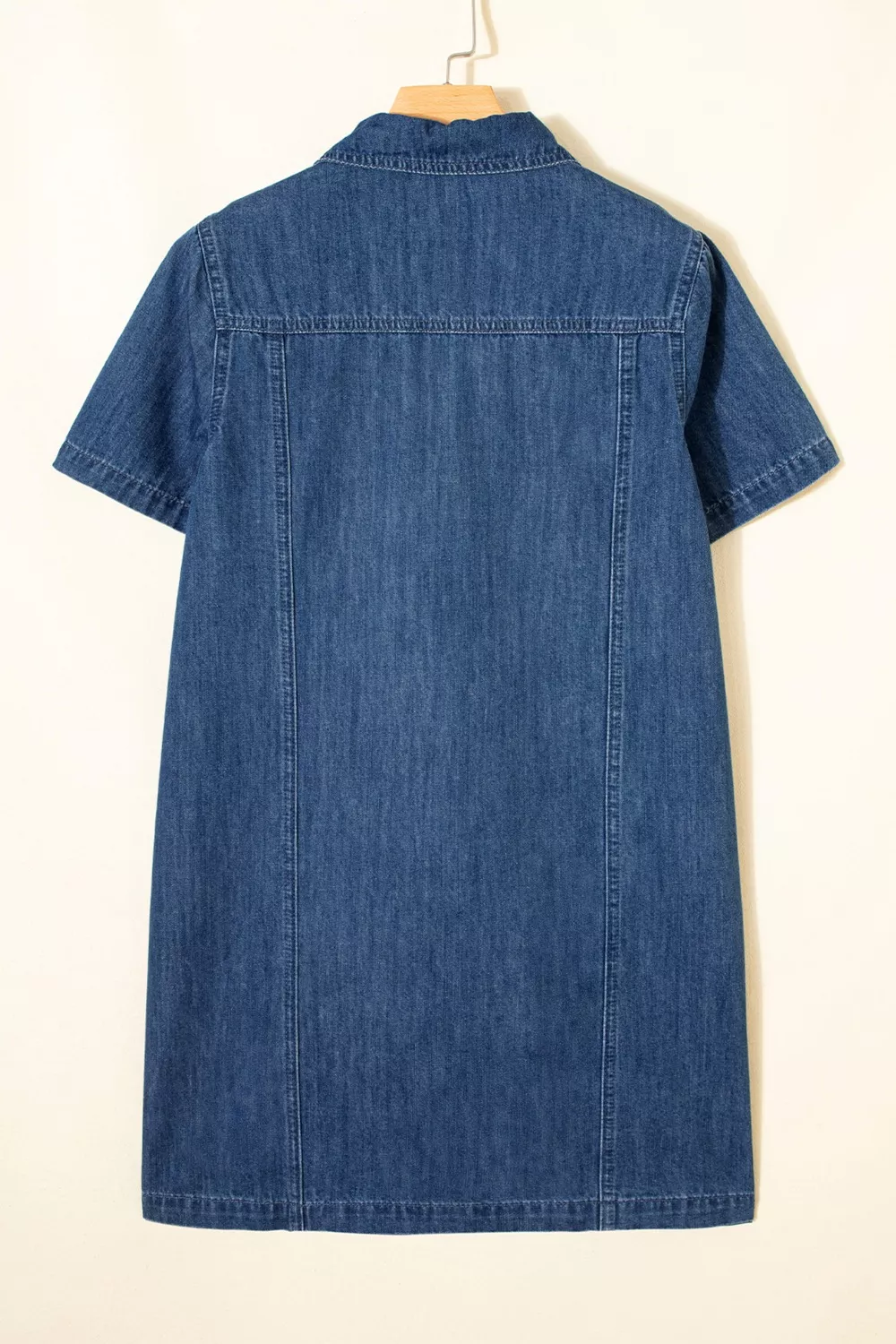 Zip Up Collared Short Sleeve Shift Mini Denim Dress, image 5