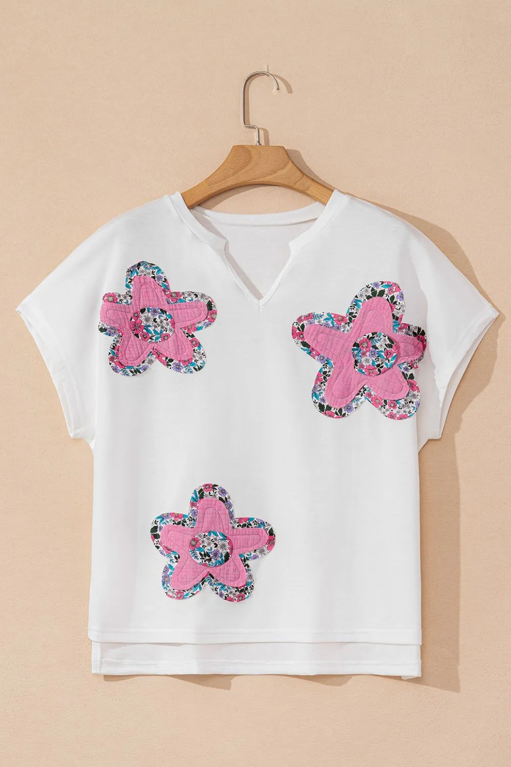 Floral Applique Notched Dolman Sleeve Top, image 11