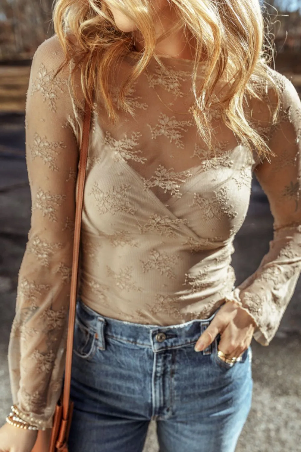 Surplice Cami and Lace Long Sleeve Cover Up Set, image 7
