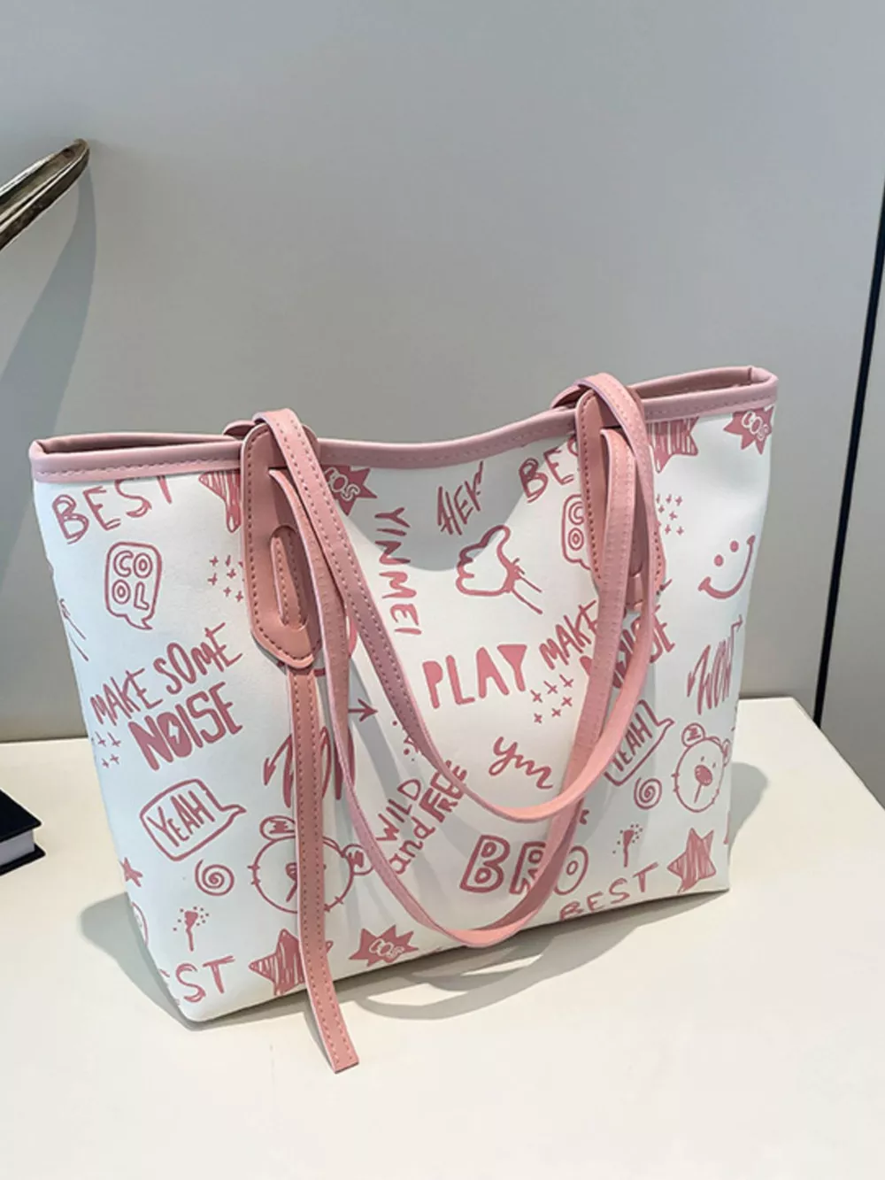 Graffiti Print Casual Tote Bag, image 7