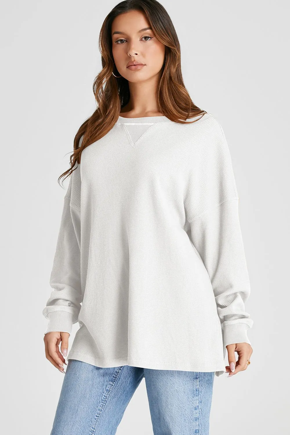 Waffle-Knit Long Sleeve Sweatshirt, image 25
