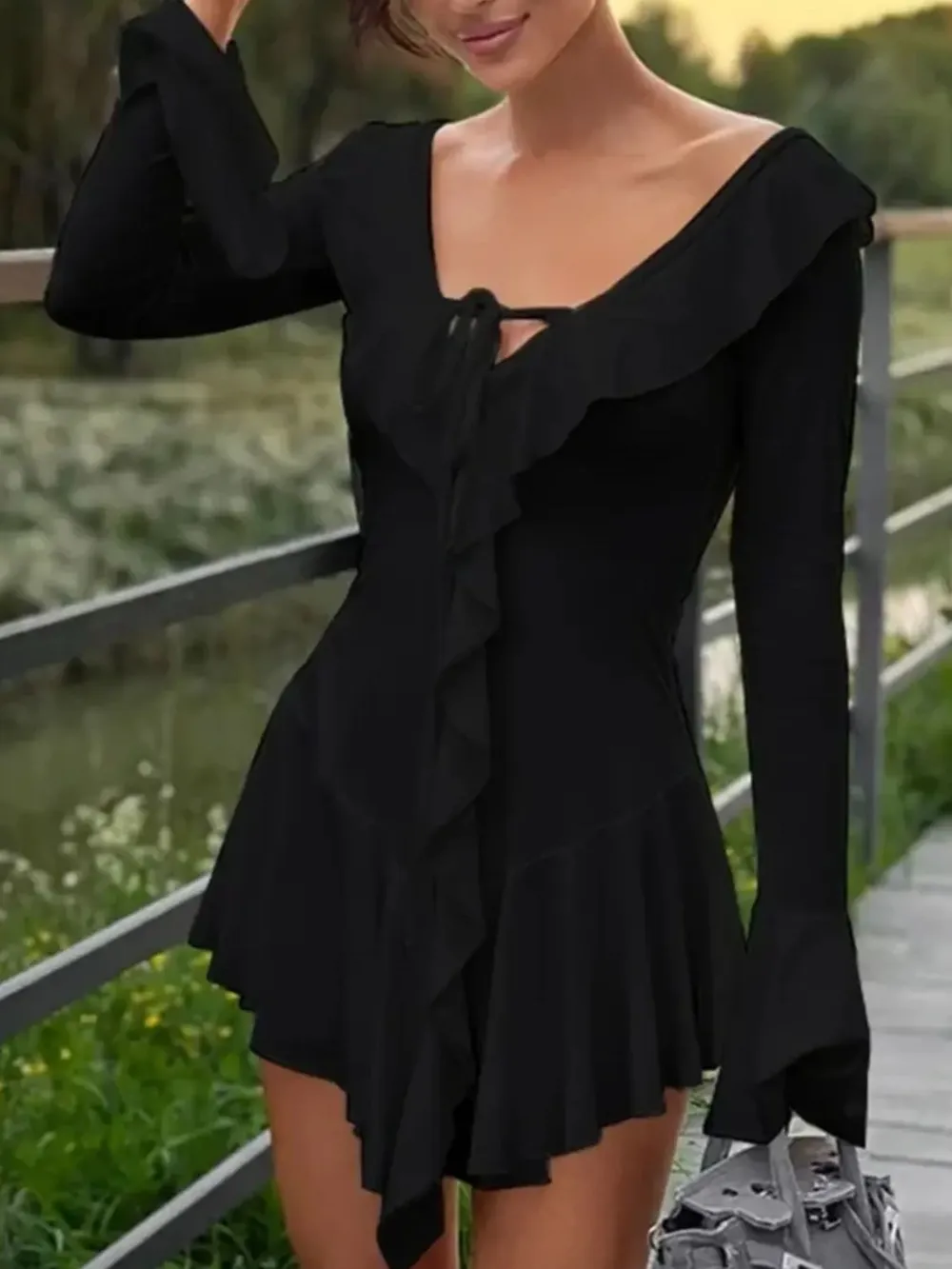 Ruffle V-Neck Flounce Sleeve Mini Dress, image 10