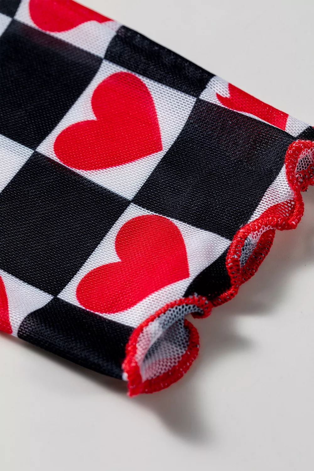 Plaid Heart Mesh Sheer Long Sleeve High Neck Top, image 14