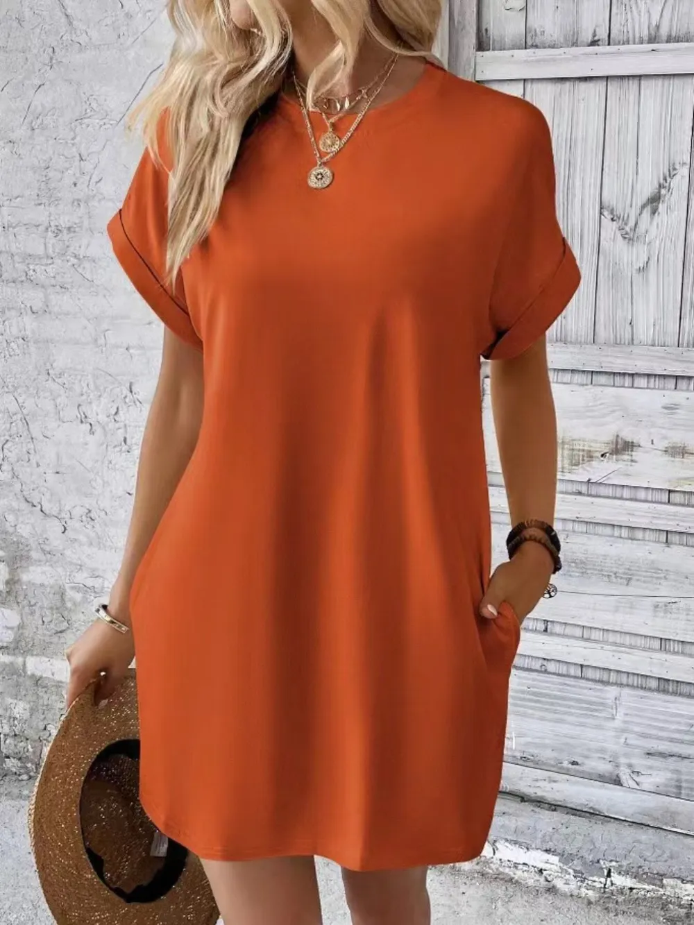 Short Sleeve Mini Tee Dress with Pockets, image 9