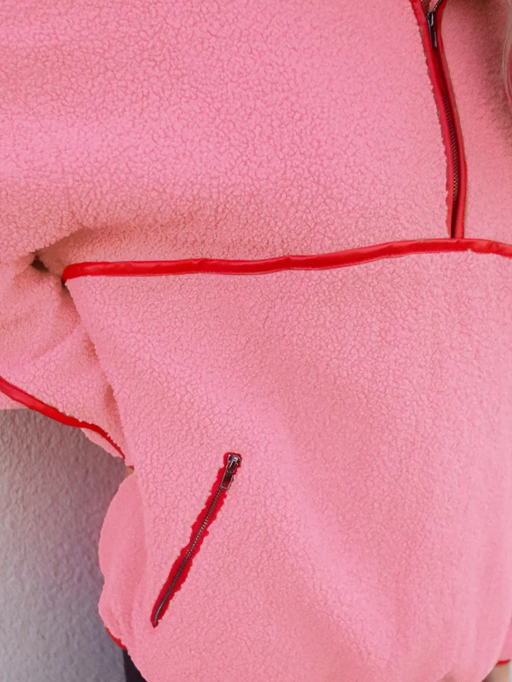 Sherpa Contrast Faux Leather Trim Half Zip Sweatshirt, image 3
