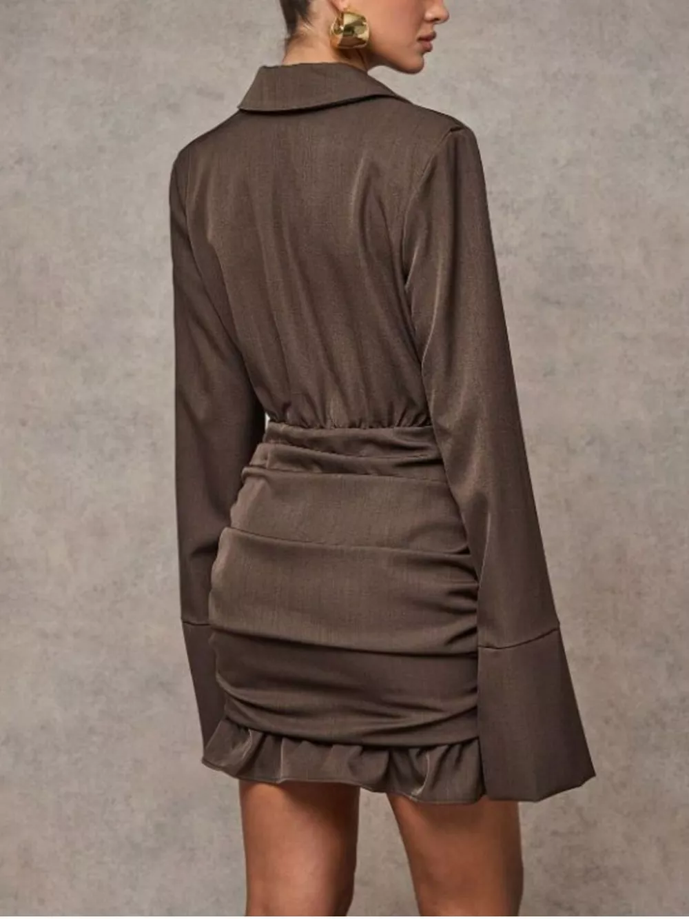 Blazer-Style Long Sleeve Ruffled Hem Mini Dress, image 4