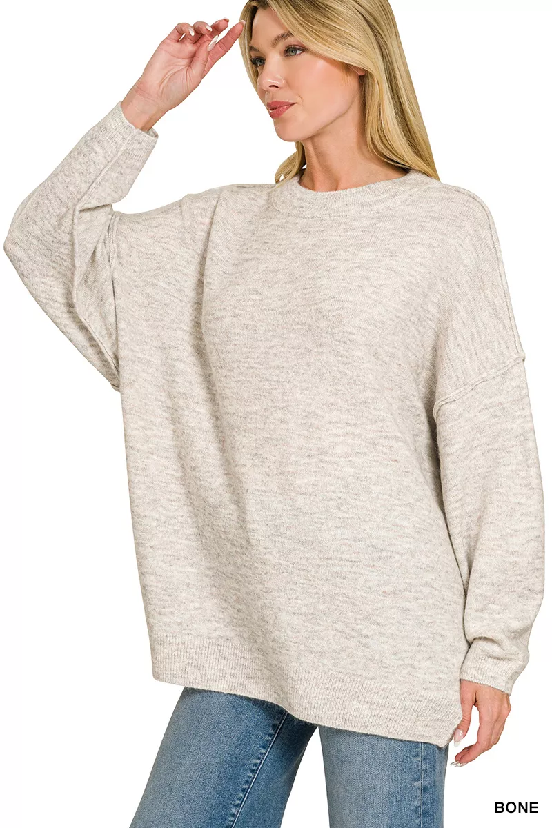 Oversized Round Neck Exposed Seam Melange Sweater, image 2