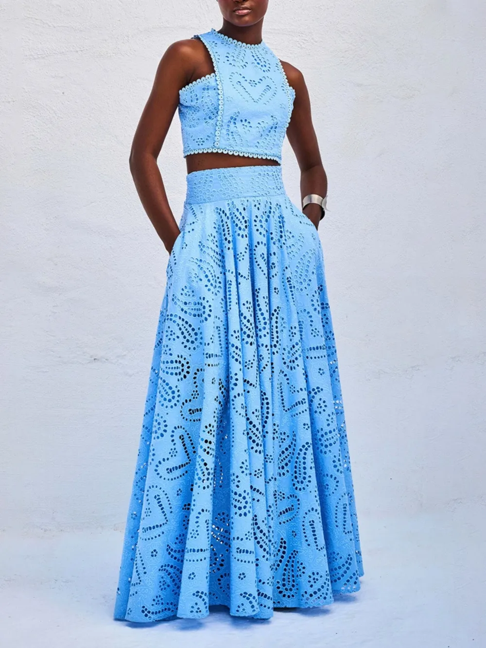 Eyelet Lace Top and Maxi Skirt Set, image 10