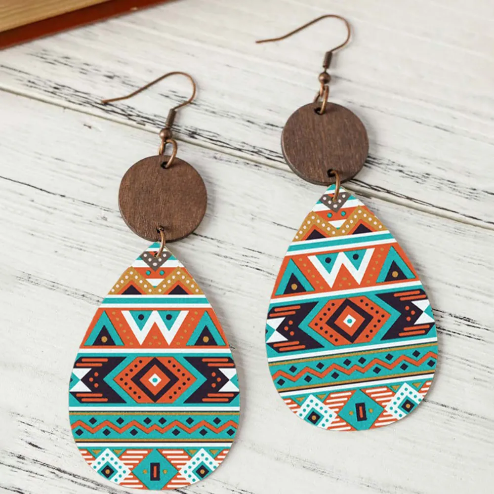 Geometric Wooden Teardrop Earrings, image 2
