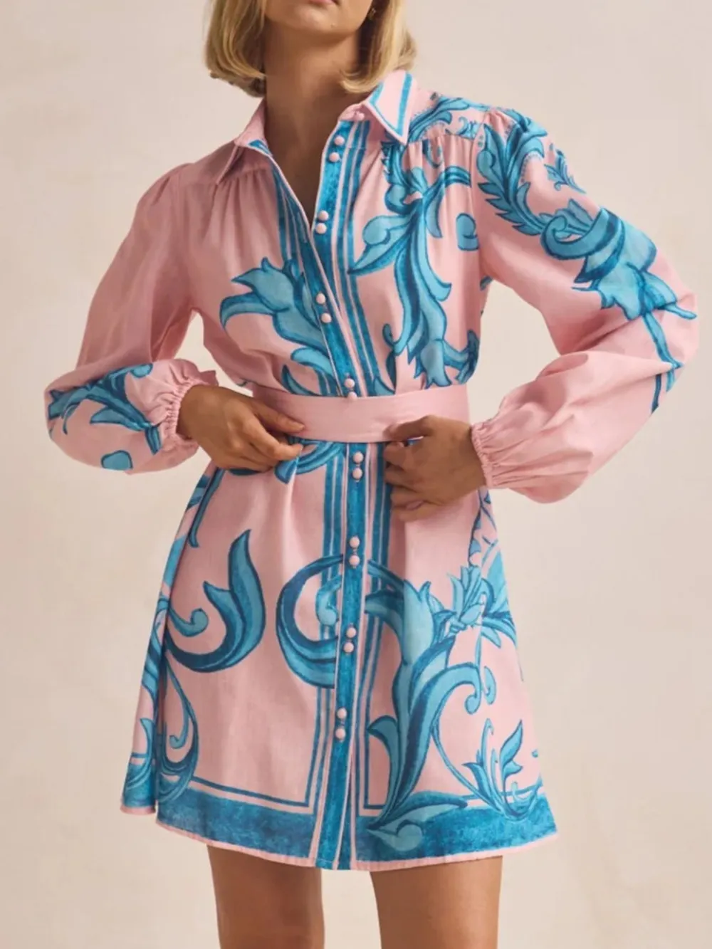 Printed Long Sleeve Shirt Dress, image 12