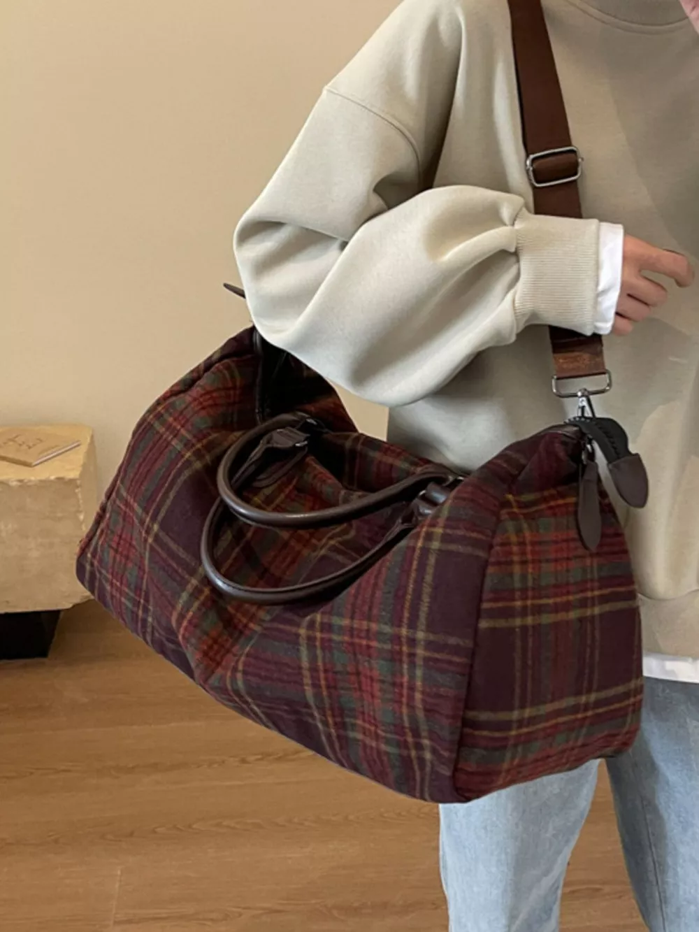 Vintage Plaid Pattern Travel Bag, image 8