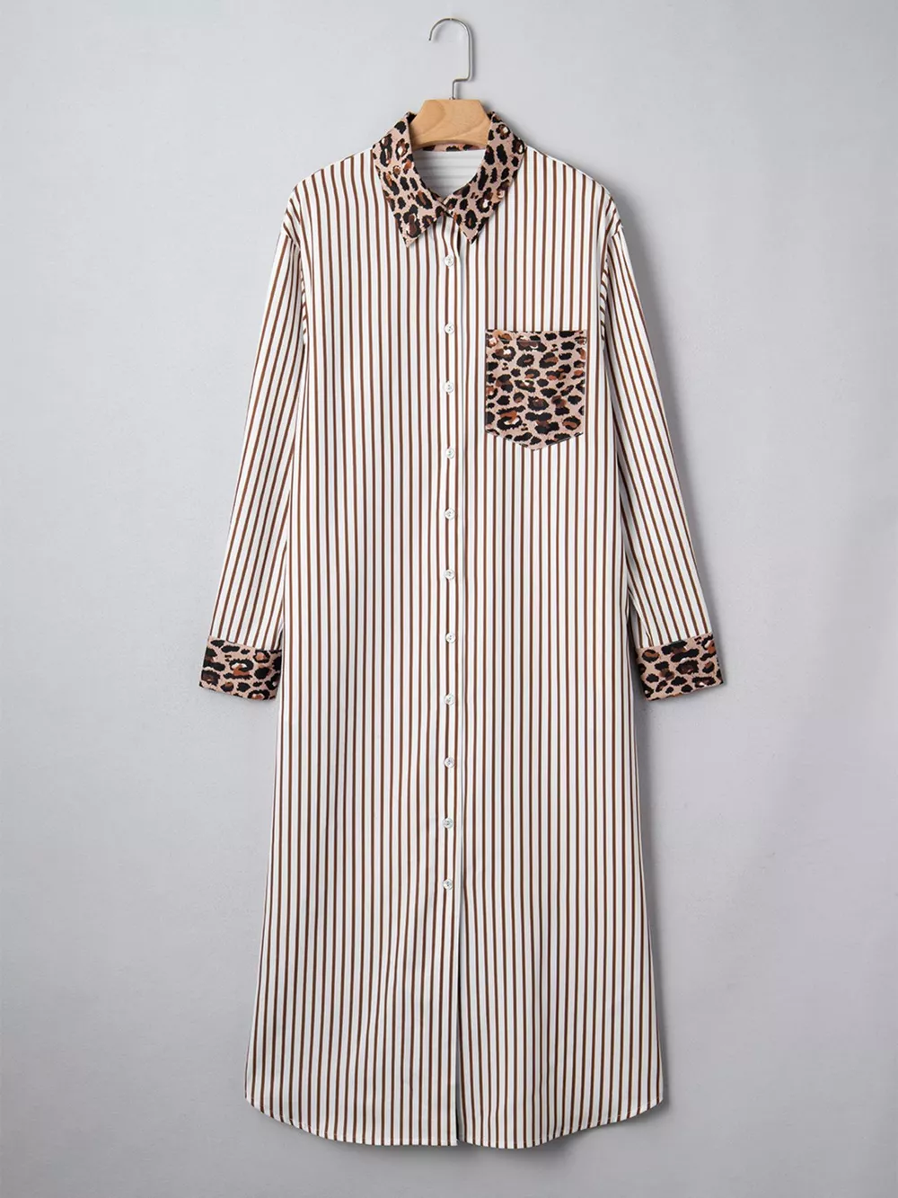 Striped Leopard Print Button Up Shirt Dress, image 3