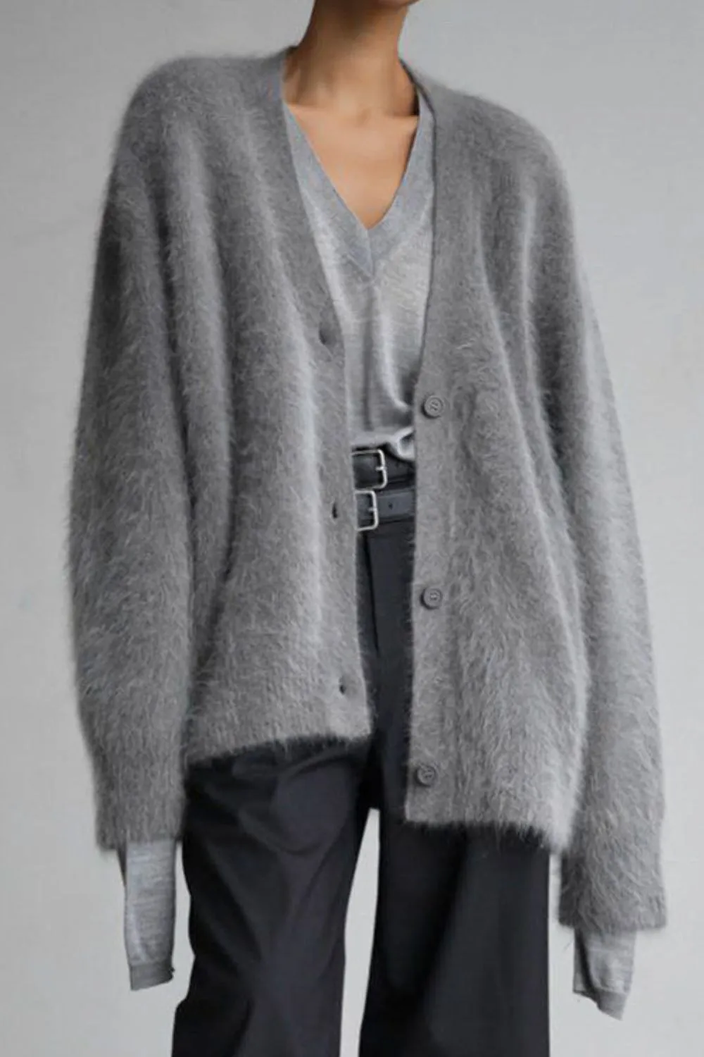 Fuzzy Button Down Long Sleeve Cardigan, image 7