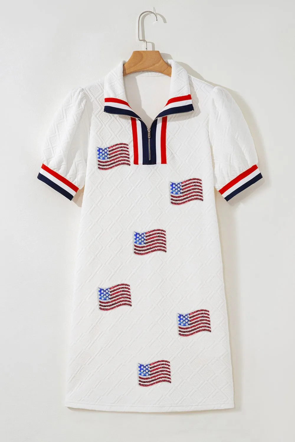 Patriotic American Flag Print Dress with Striped Collar, image 3