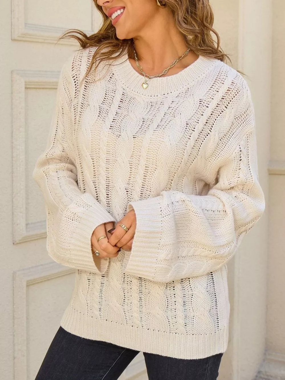 Cable Knit Long Sleeve Sweater, image 20