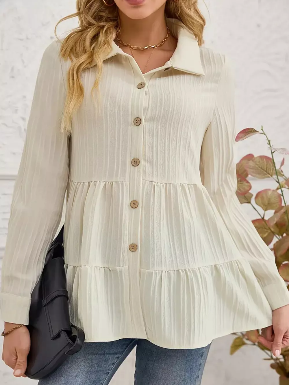 Button-Down Long Sleeve Tiered Shirt, image 9