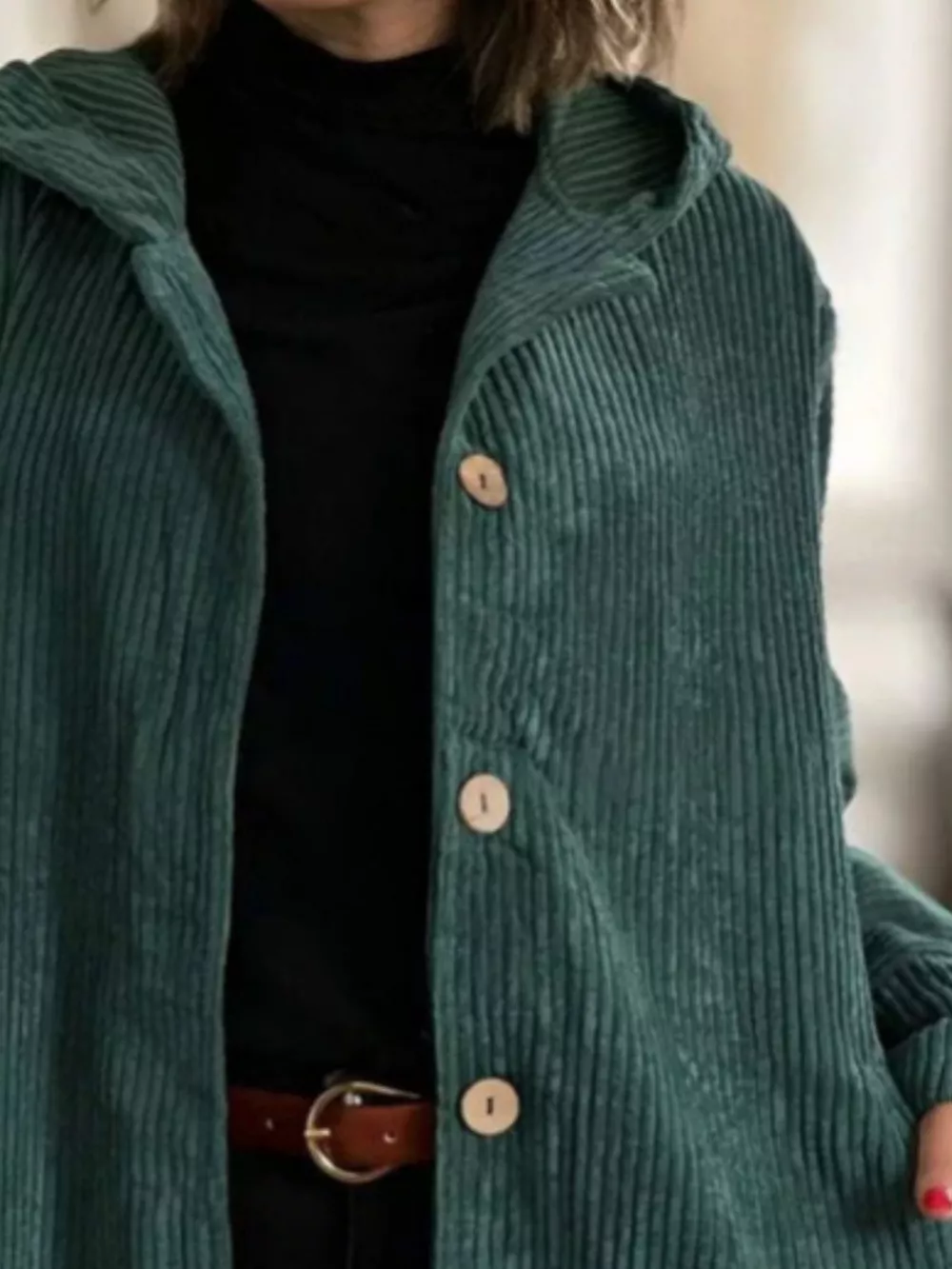 Full Size Corduroy Button Up Hooded Jacket Plus Size, image 3