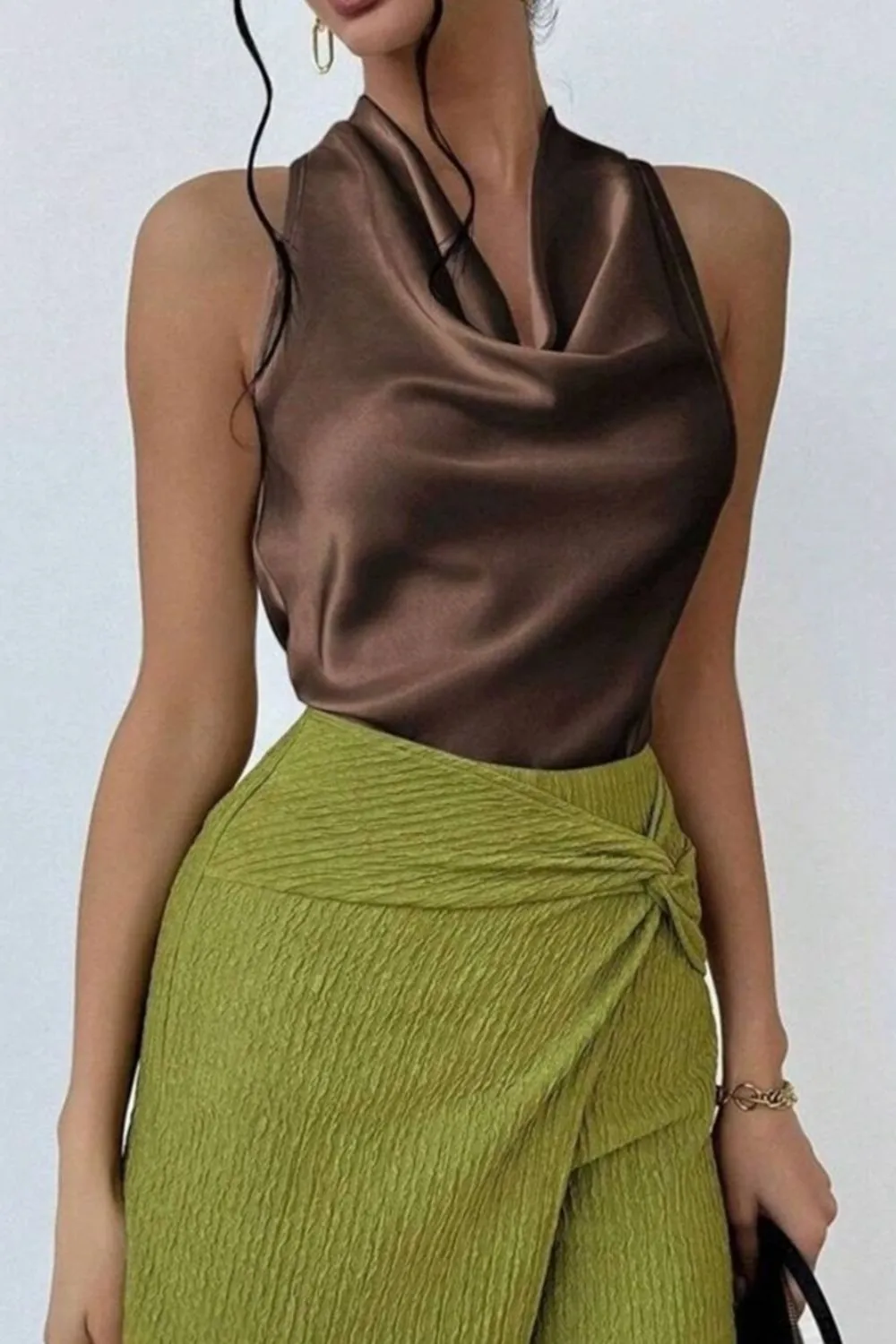 Satin Cowl Neck Sleeveless Blouse, image 8