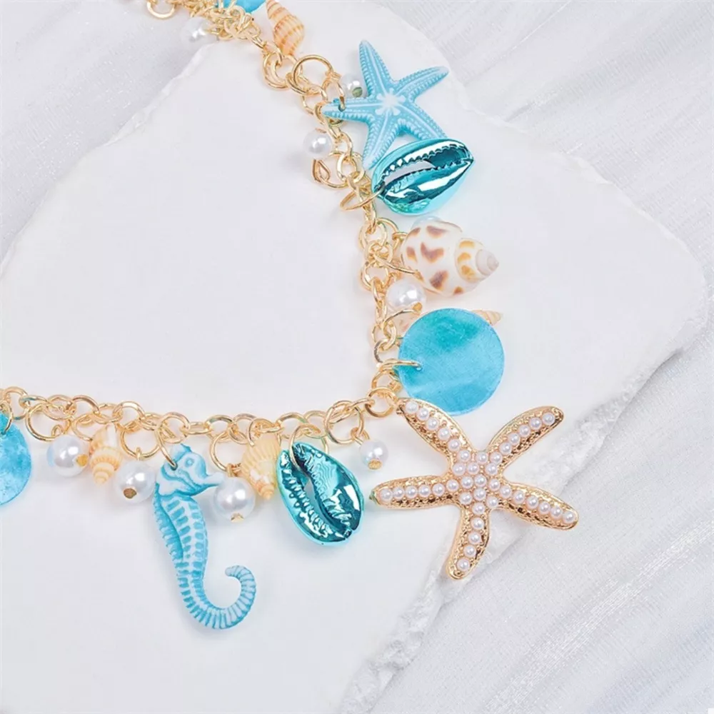 Ocean Charm Shell Starfish Statement Necklace, image 7