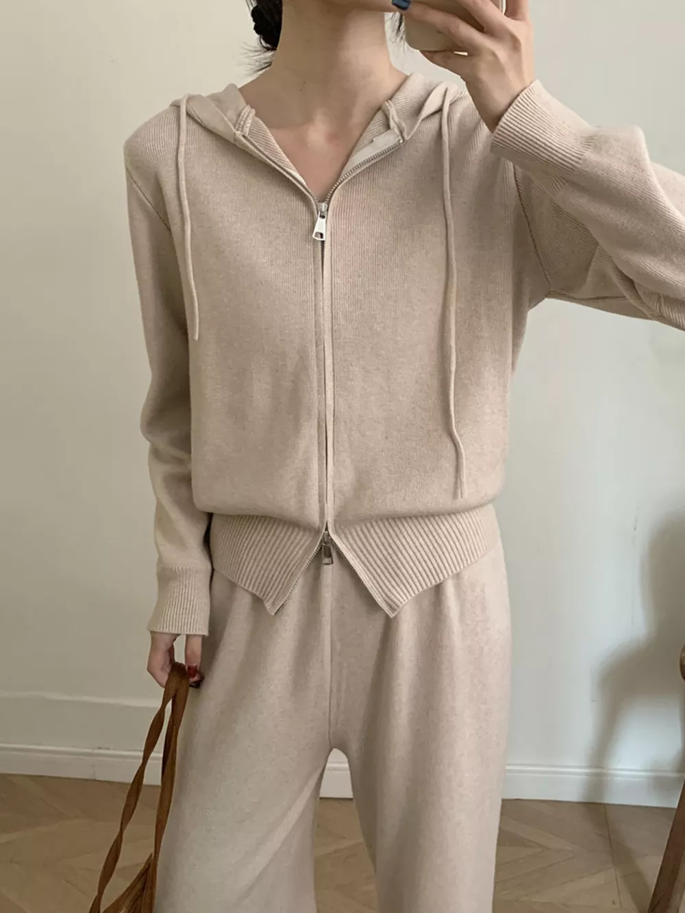 Zip Up Cardigan and Drawstring Wide Leg Pants Knit Set, image 12