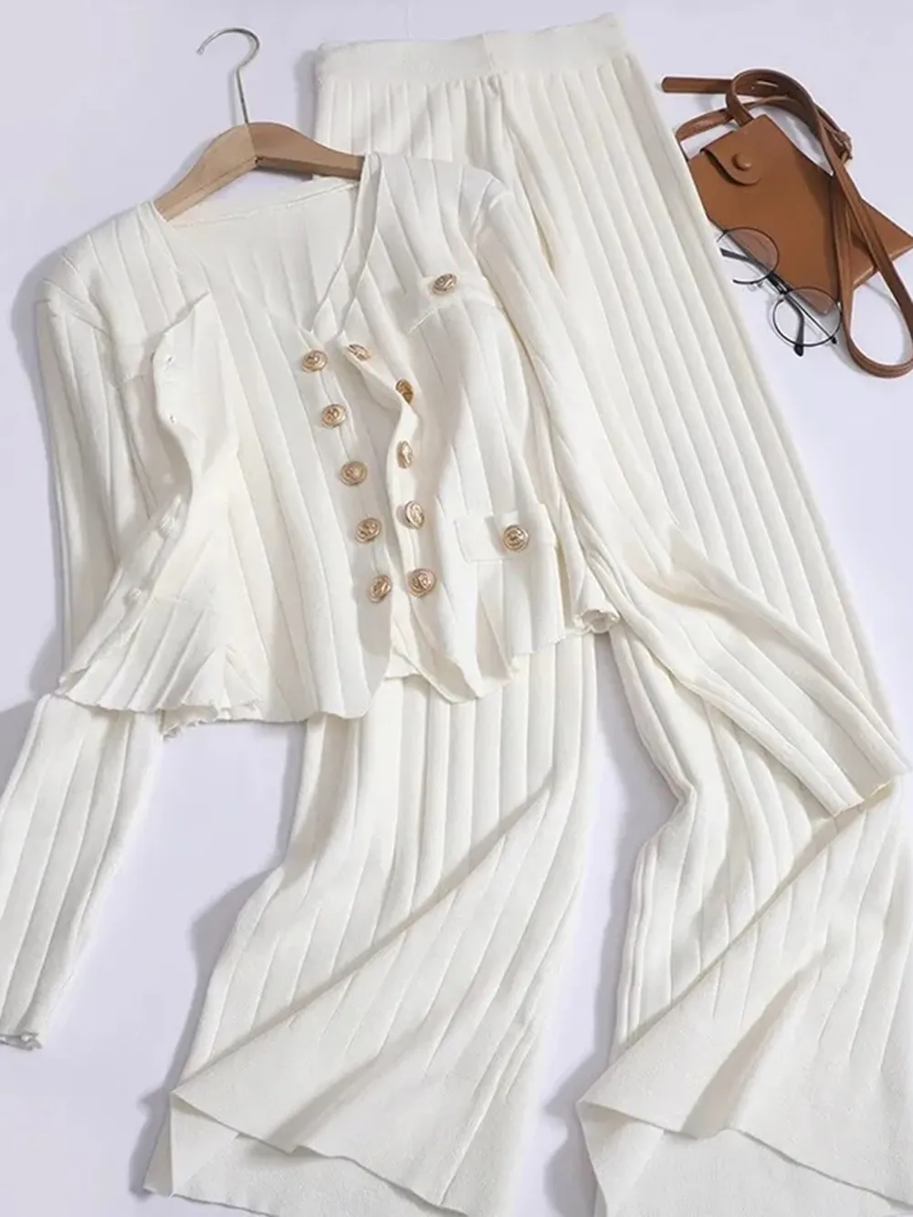 V-Neck Tank, Cardigan and Pants Three-Piece Sweater Set, image 5