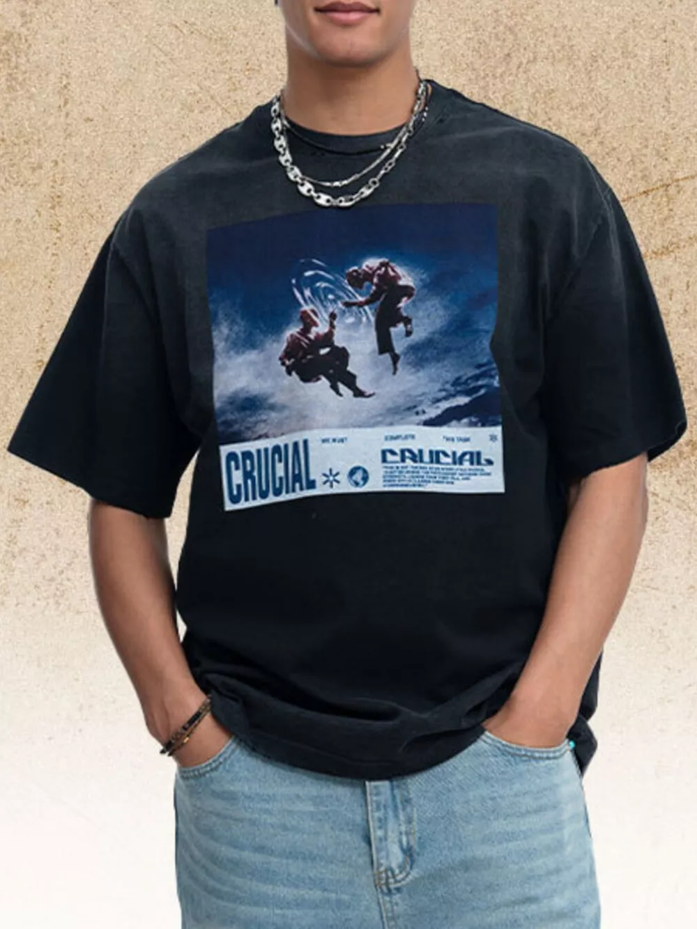 Men's Graphic Round Neck Oversized T-Shirt, image 2