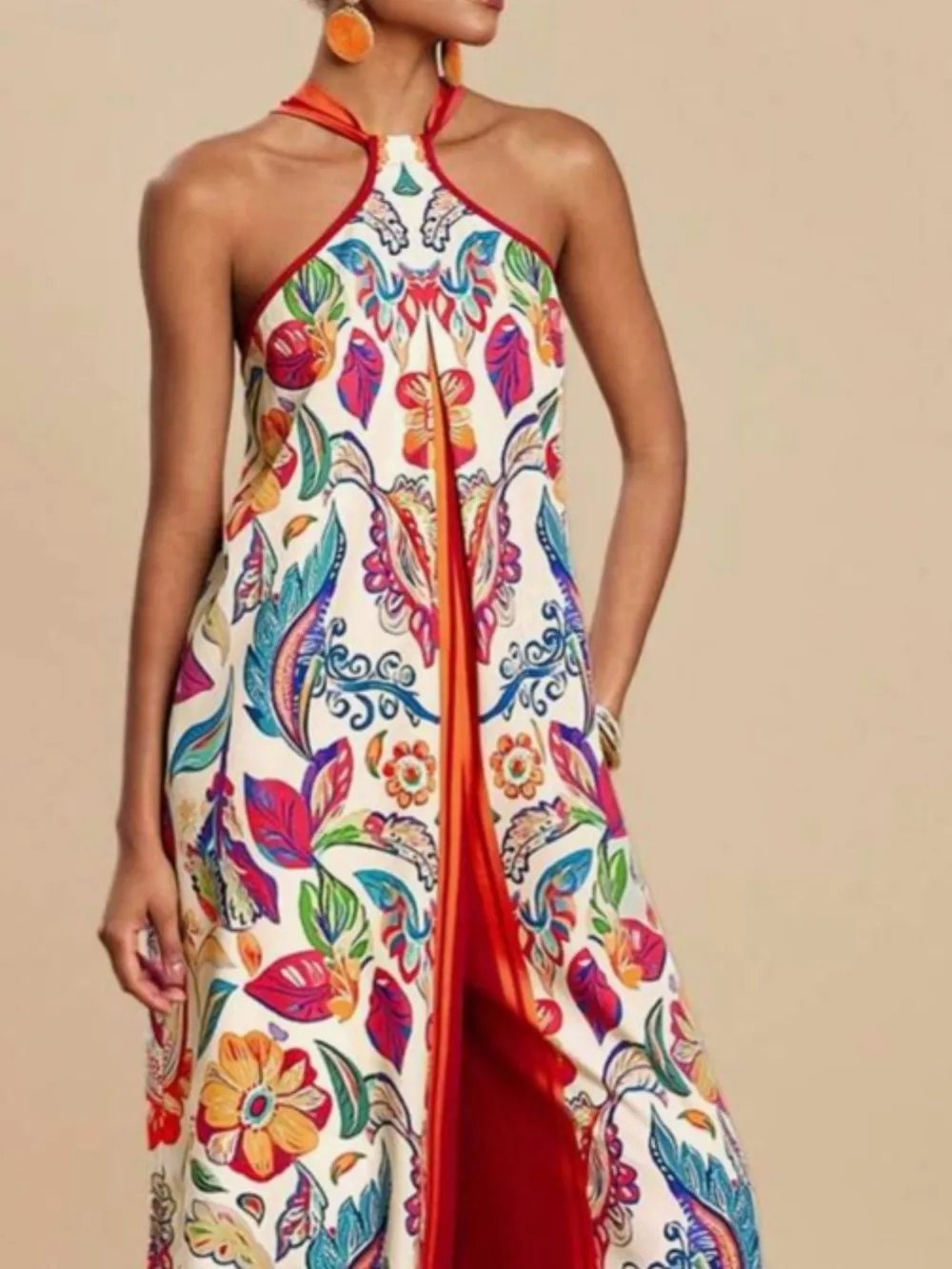 Printed Halter Wide-Leg Jumpsuit, image 5