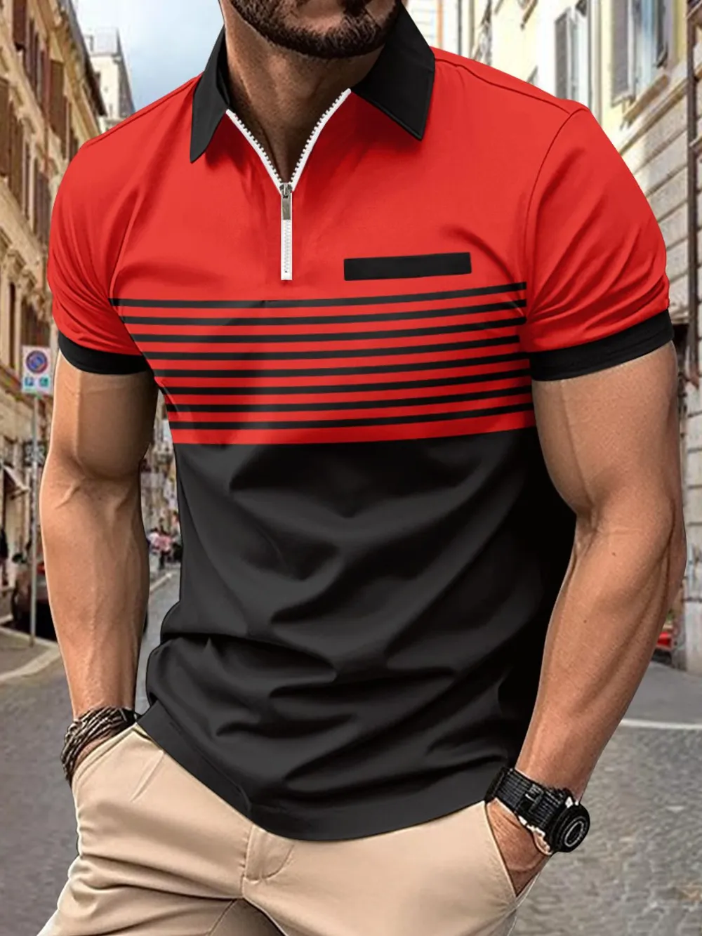Men's Full Size Collared Neck Contrast Polo Plus Size, image 5