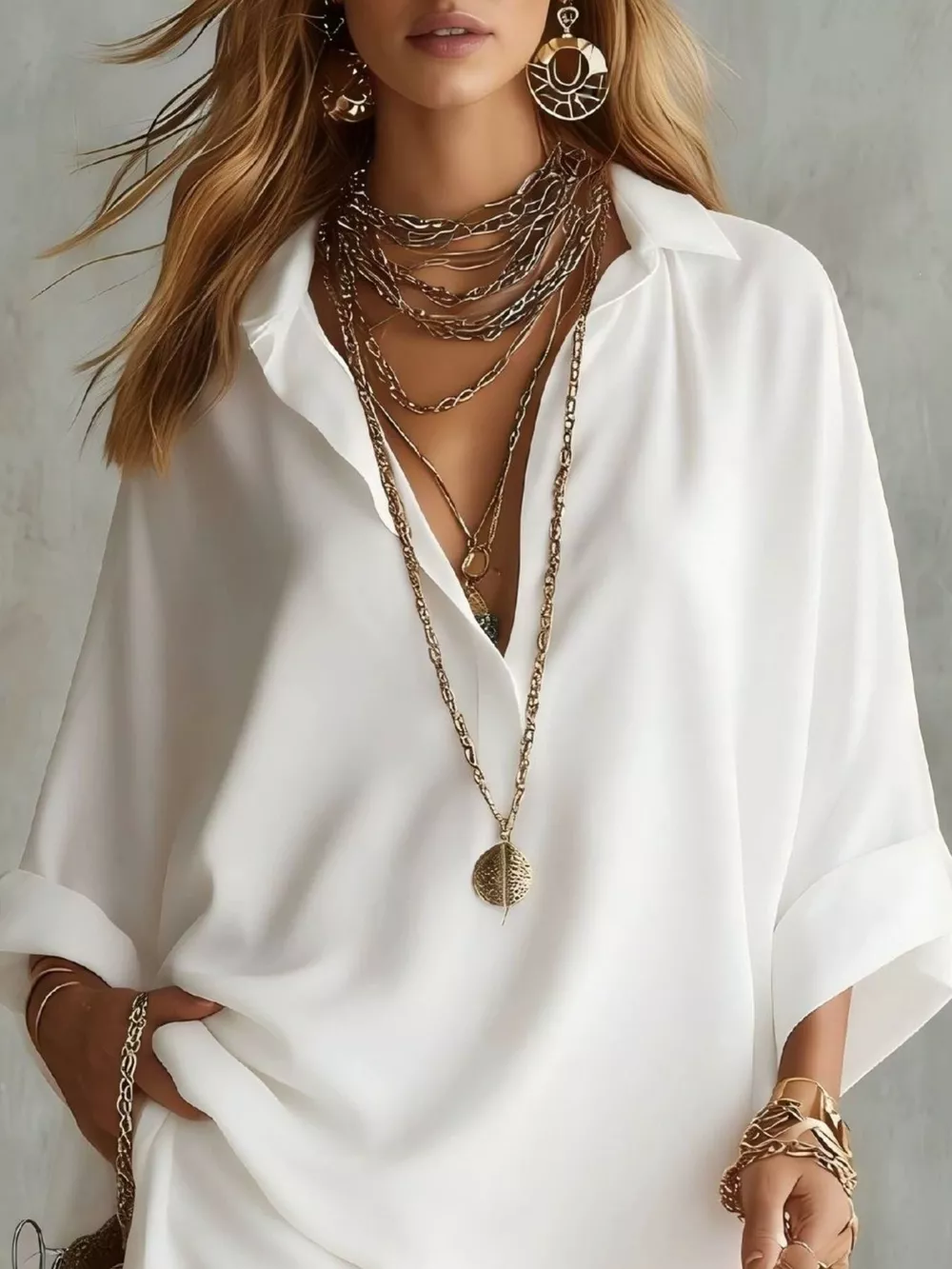 Full Size Half Button Shirt and Shorts Two-Piece Set Plus Size, image 5