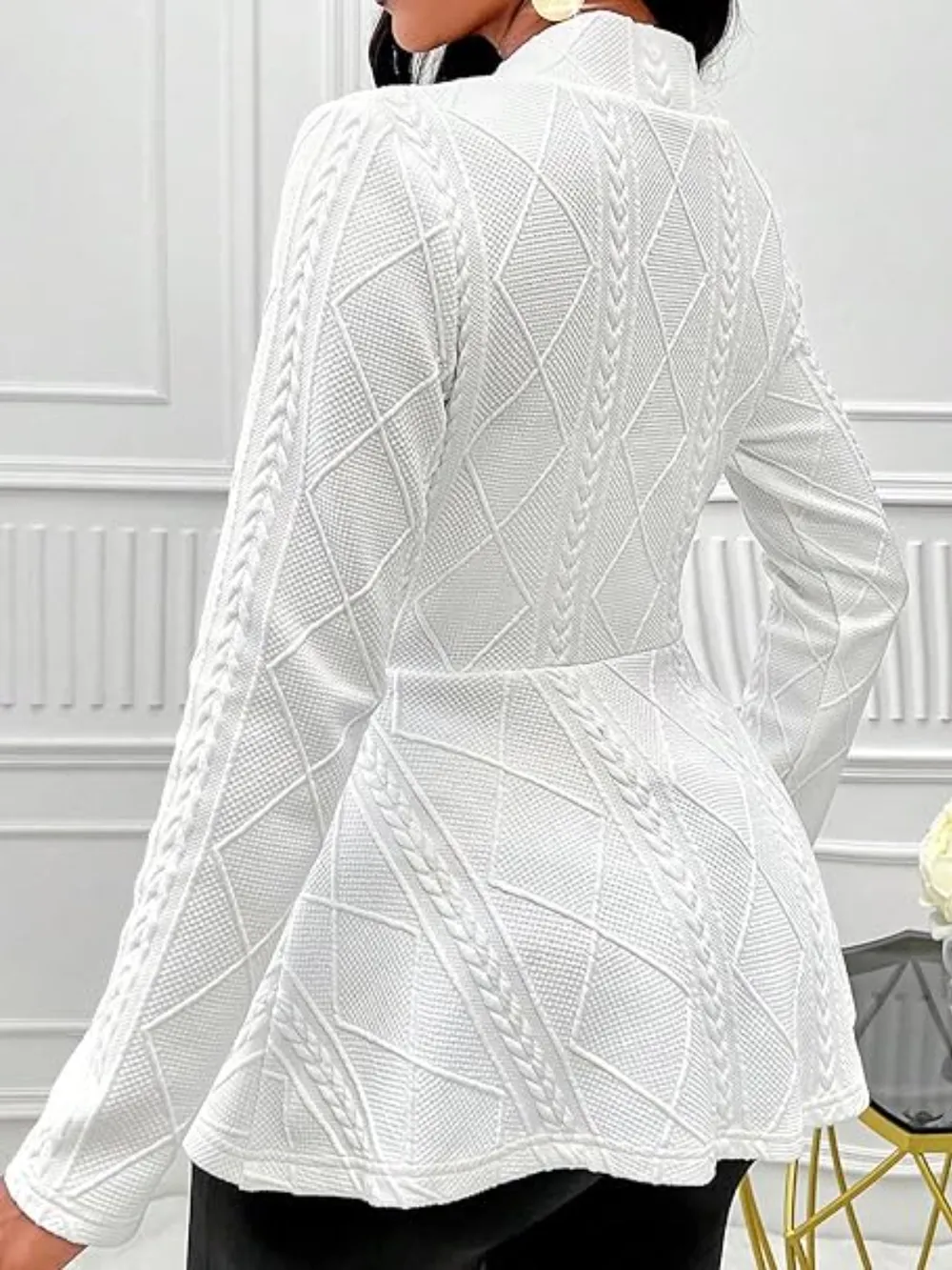 One Button Textured Peplum Cardigan, image 18