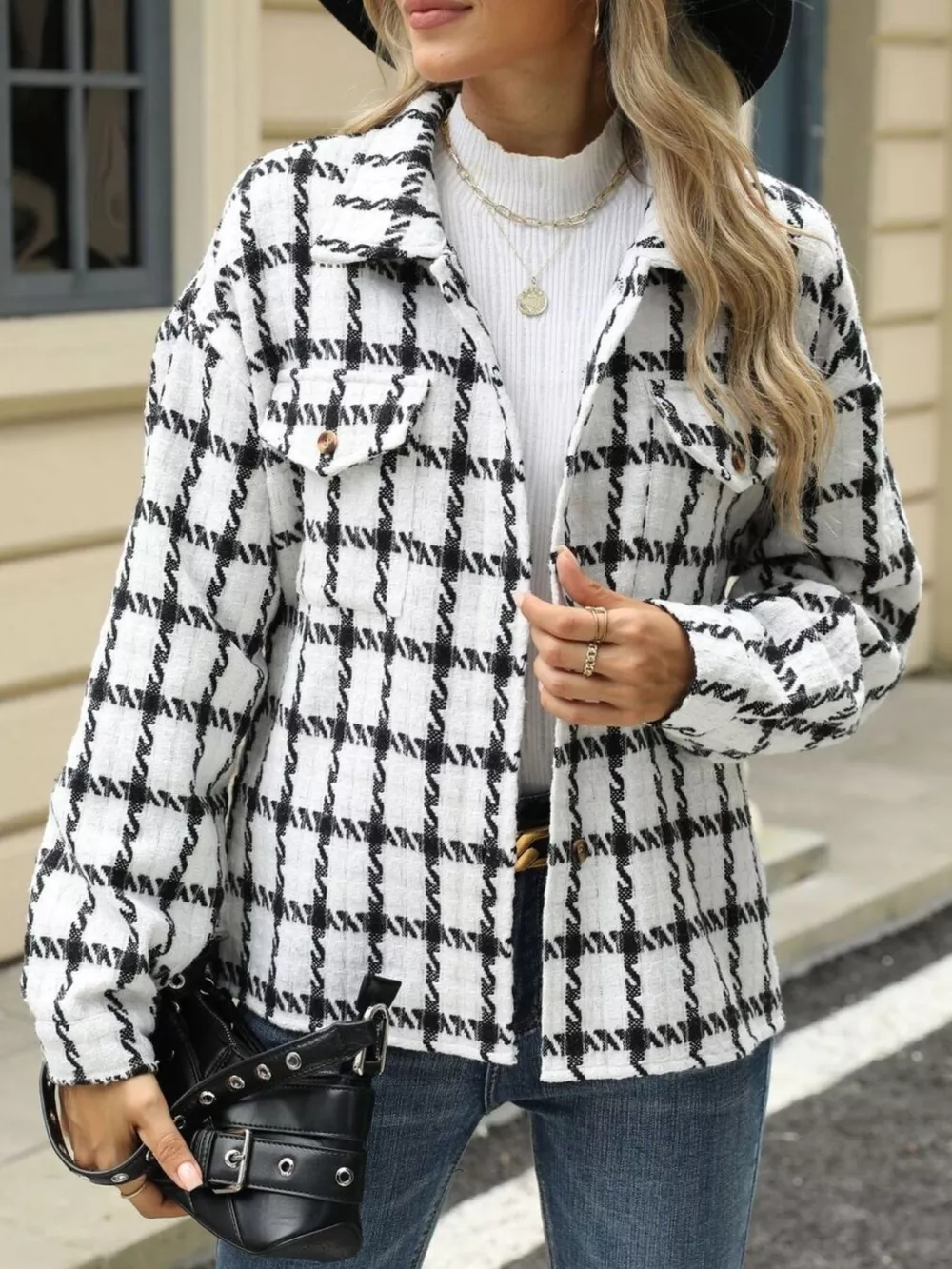Plaid Button Up Long Sleeve Jacket, image 3
