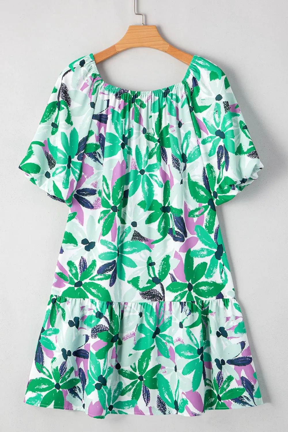 Floral Print Shirred Square Neck Loose Fit Mini Dress, image 9