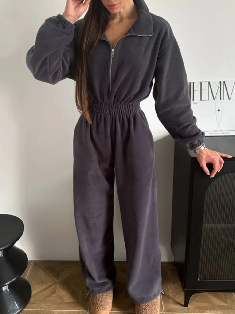 Zip Front Long Sleeve Jumpsuit, image 8