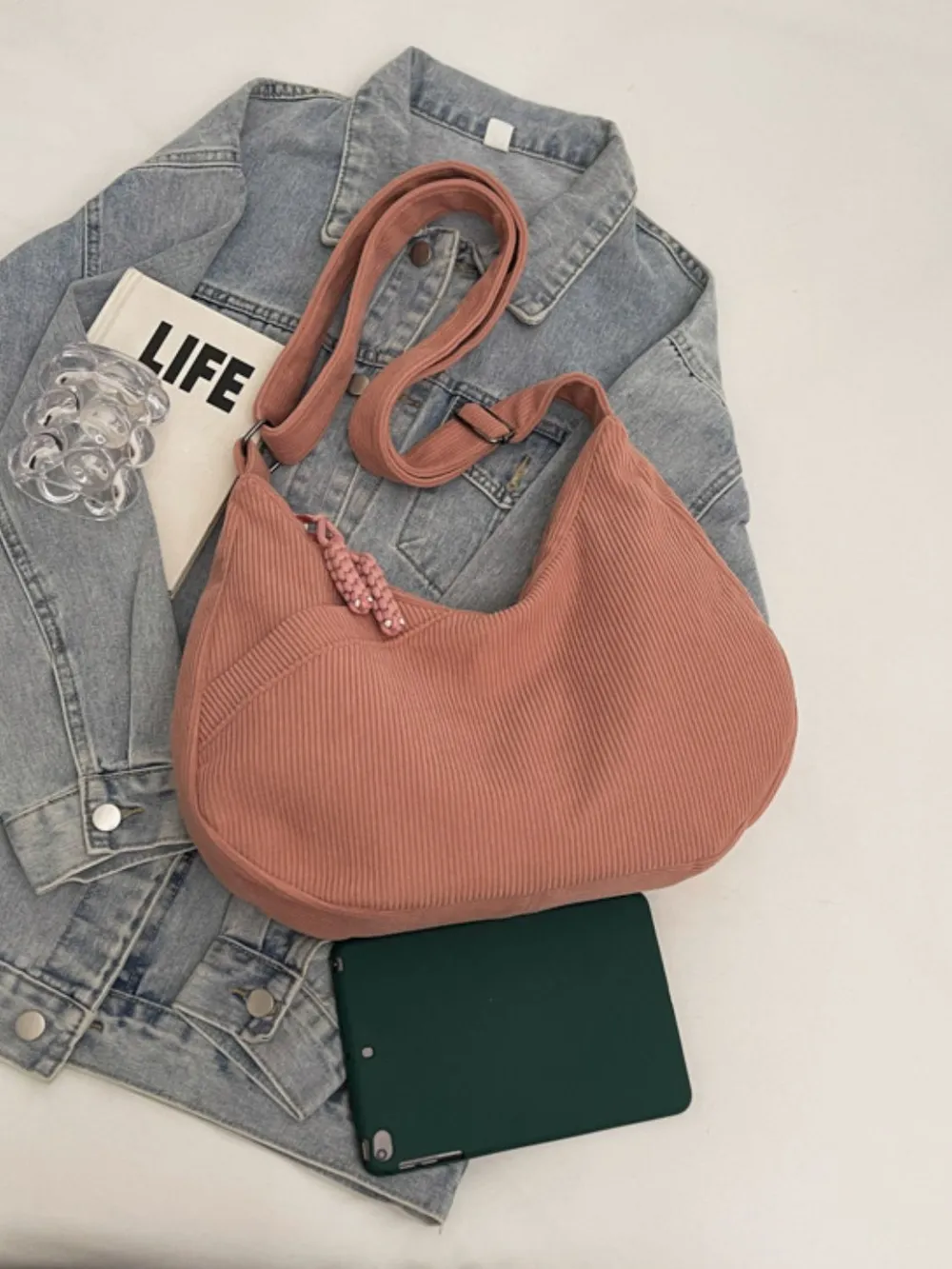 Ribbed Adjustable Strap Shoulder Bag, image 20