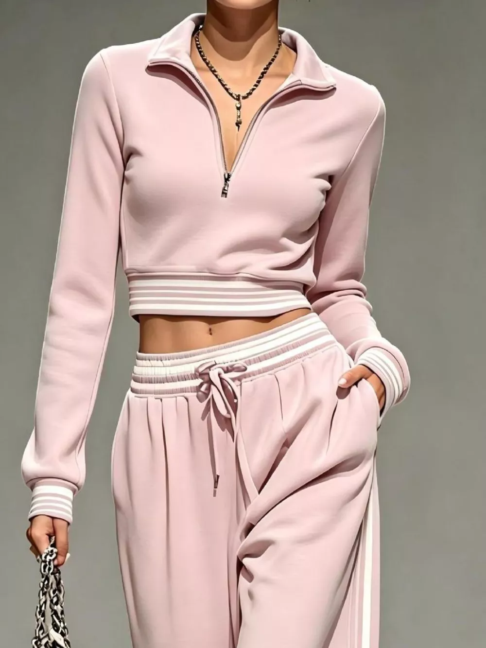 Full Size Half Zip Cropped Top and Pants Set Plus Size, image 6