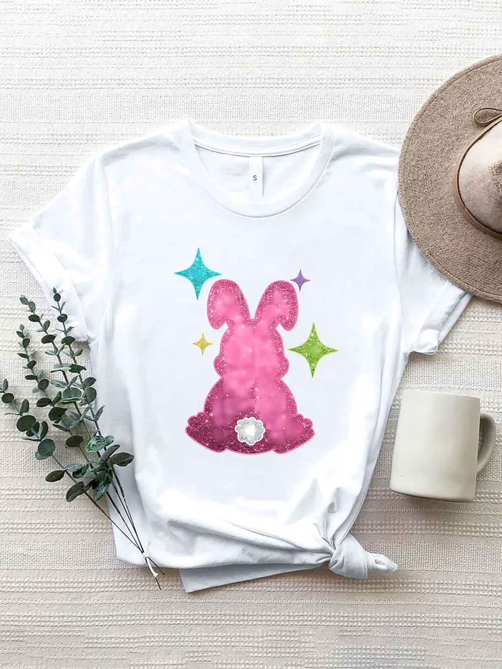 Rabbit Round Neck Short Sleeve T-Shirt, image 2