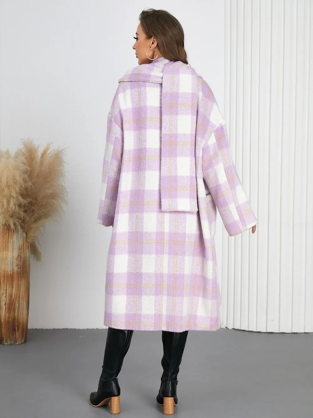 Plaid Button Up Long Sleeve Coat, image 9