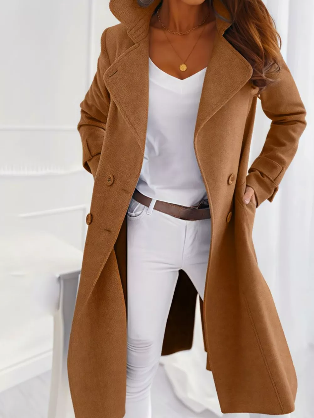 Double-Breasted Long Trench Outerwear