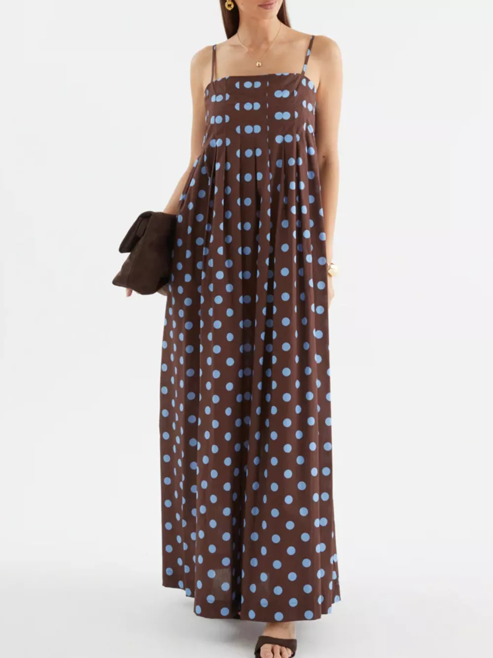 Polka Dot Pleated Detail Maxi Dress, image 7
