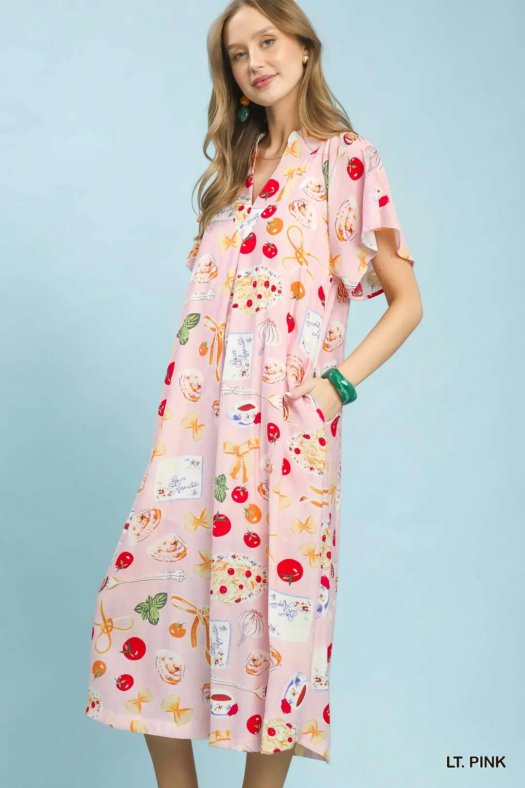Abstract Print Flutter Sleeve Midi Dress, image 3